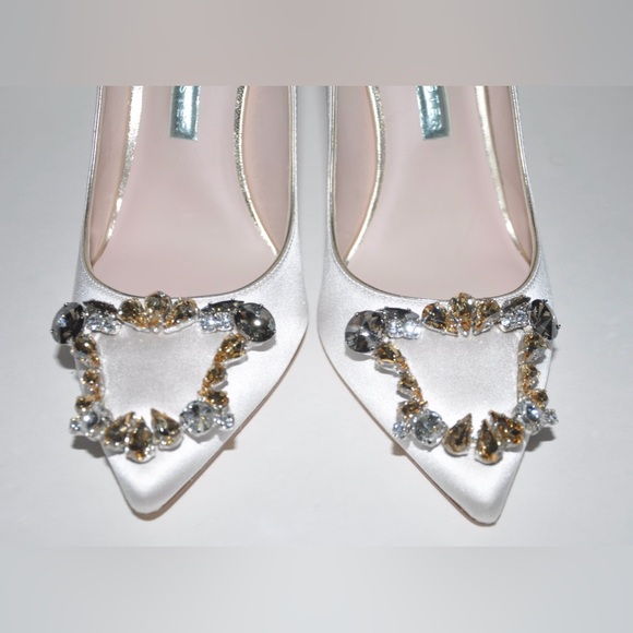 Sophia Webster Margaux Embellished Pointed Pumps US 9.5/ EU 39.5 Ivory Satin New - Picture 6 of 14